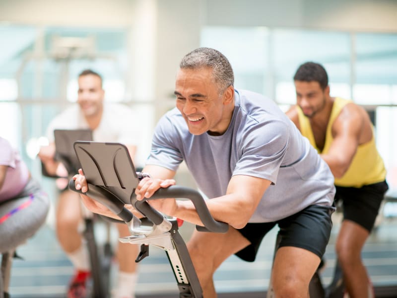 Man on stationary bike